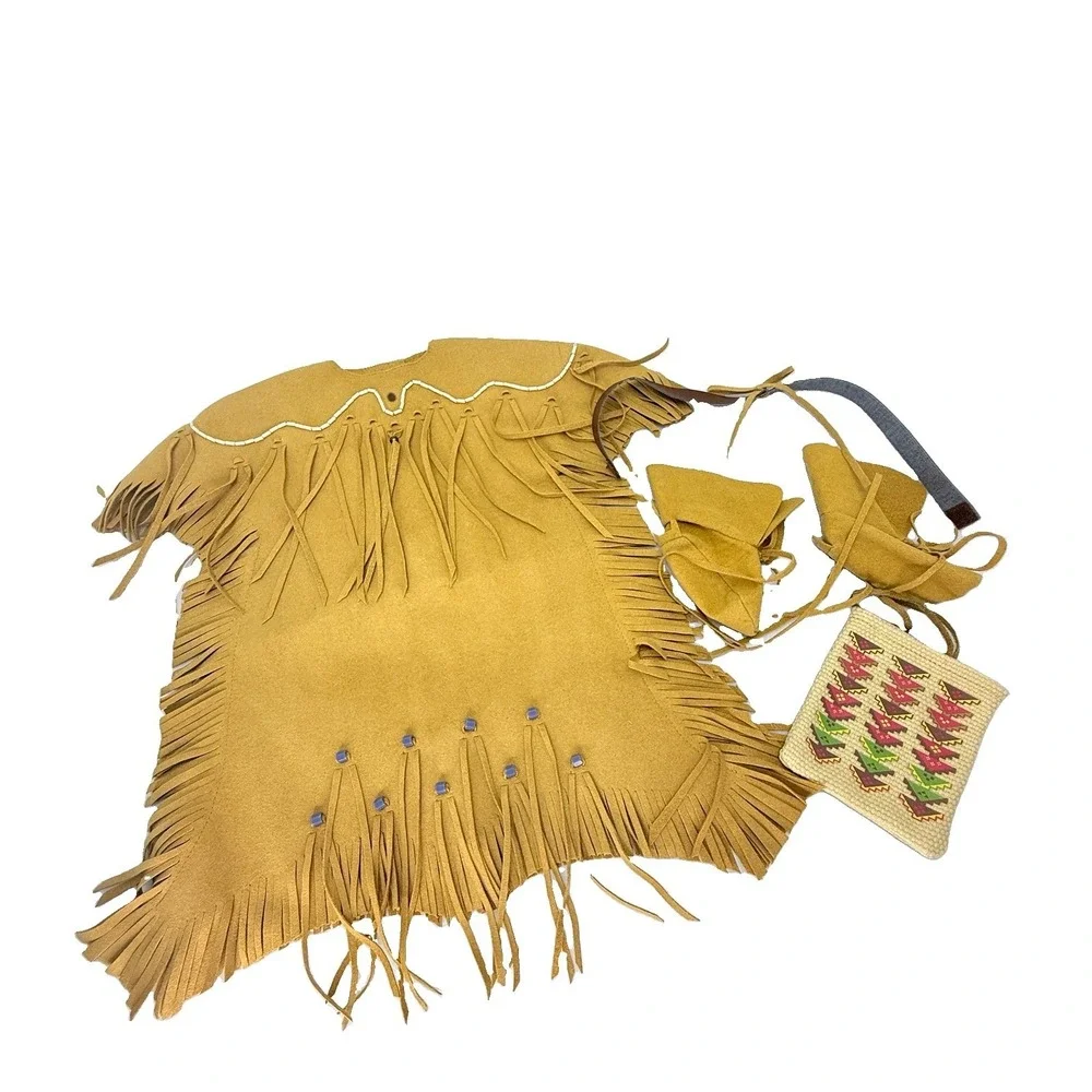 American Girl Doll Kaya MeetOutfit Dress Mocs Bag Belt Deerskin Historical